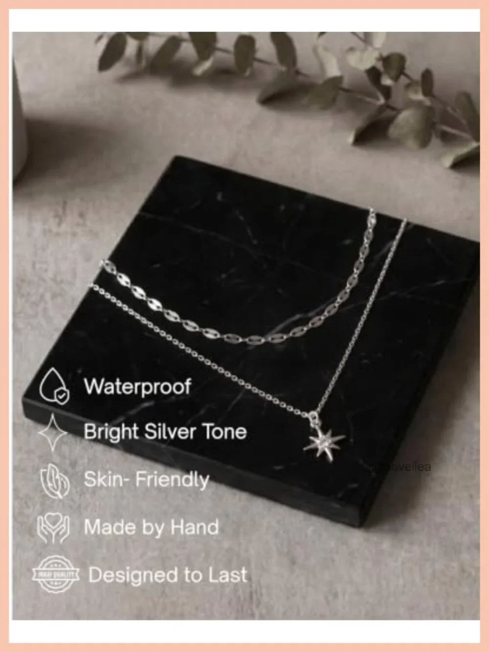 Silver Plated Stainless Steel North Star Dainty CZ Pendant Necklace Set with